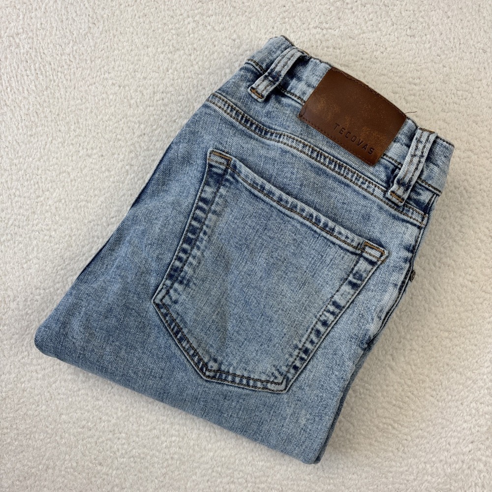TECOVAS Slim Jeans Mens 30/30 Light Blue Stonewash Straight Leg Stretch Western